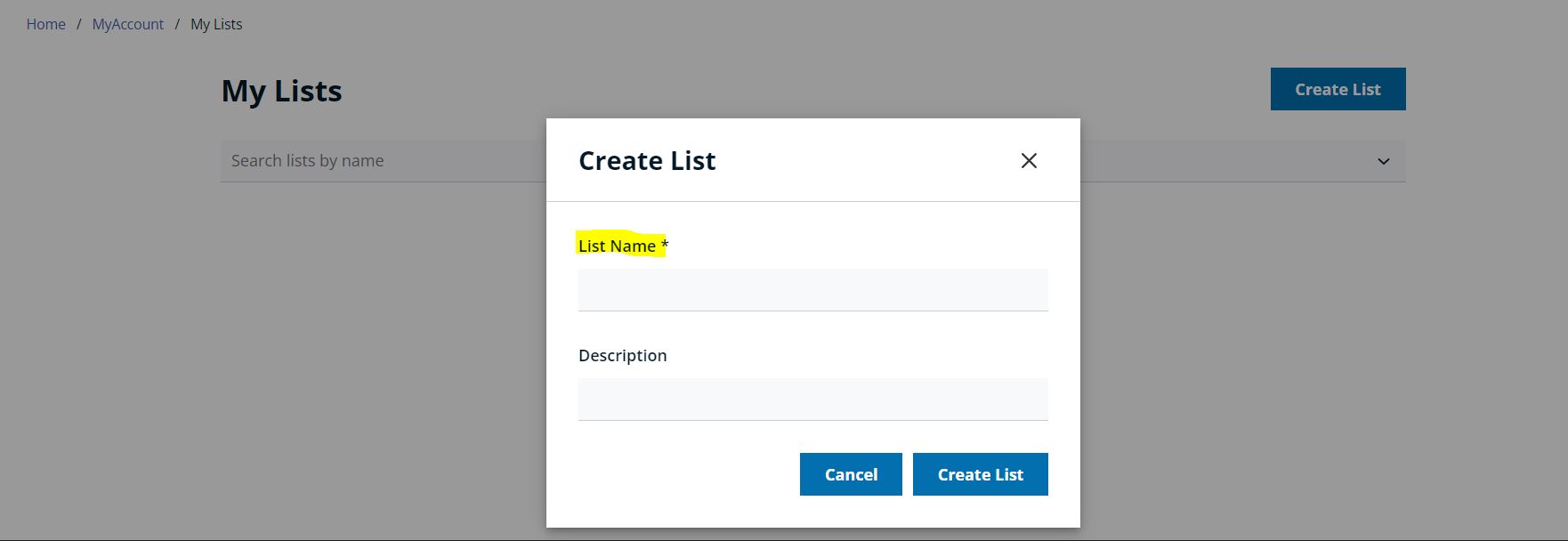Enter list name