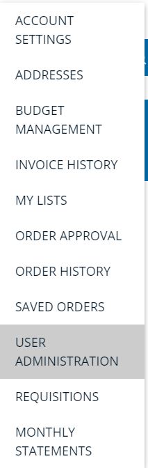 user admin menu